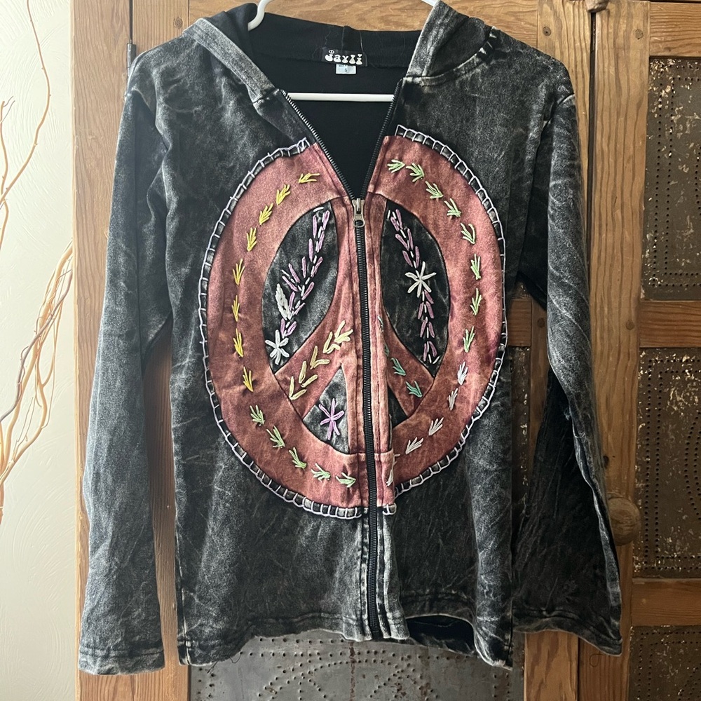 BOHO ACID WASH Black  Embroidered Women's Jacket
